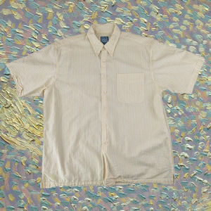 JOS A BANK Mens Yellow Striped Short Sleeve Button Down Large